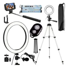 Kit Youtuber Microfone Iluminador Tripé Celular + Pau Selfie Foto  mini 1