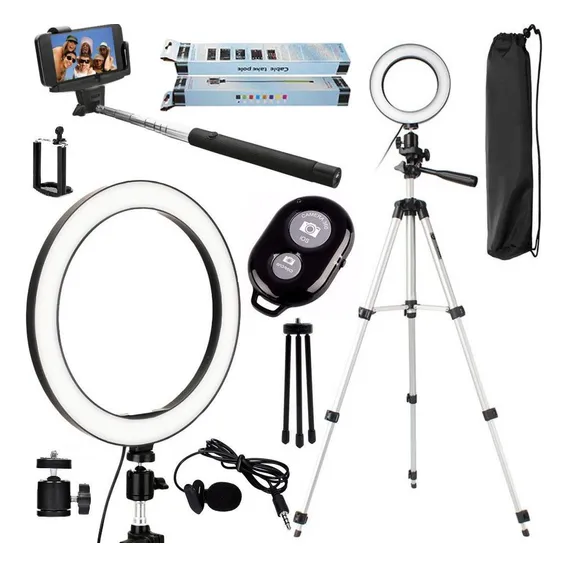 Kit Youtuber Microfone Iluminador Tripé Celular + Pau Selfie Foto 1