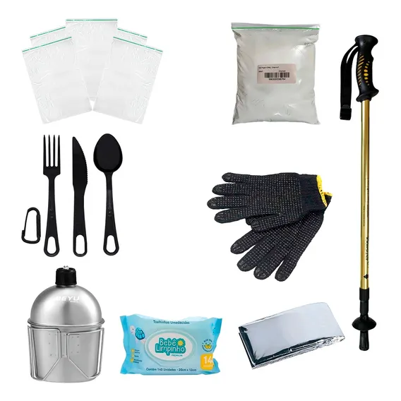Kit Ziplock + Cantil + Luva + Lenço + Bastão + Acessórios Foto 1