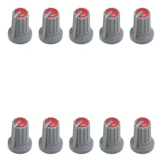 Knob Potenciômetro Eixo Estriado 6mm 481 - 10 Peças Vermelho Foto 1