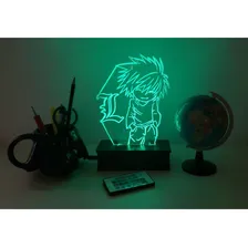L, Death Note, Anime, Luminária Led 3d, 16 Cores Estrutura Preto Foto mini 2