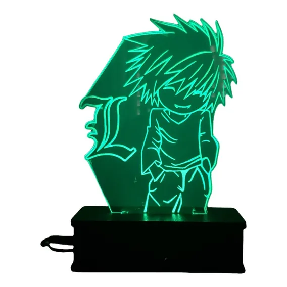 L, Death Note, Anime, Luminária Led 3d, 16 Cores Estrutura Preto Foto 1