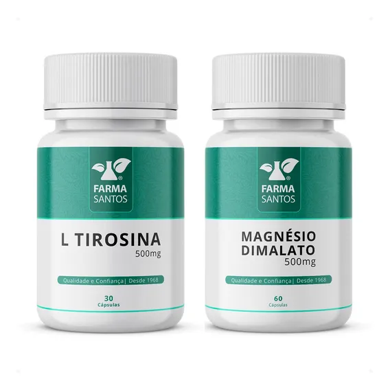 L-tirosina 500mg 60 Cáps + Magnésio Dimalato 500mg 60 Cáps Sabor Sem Sabor Foto 1