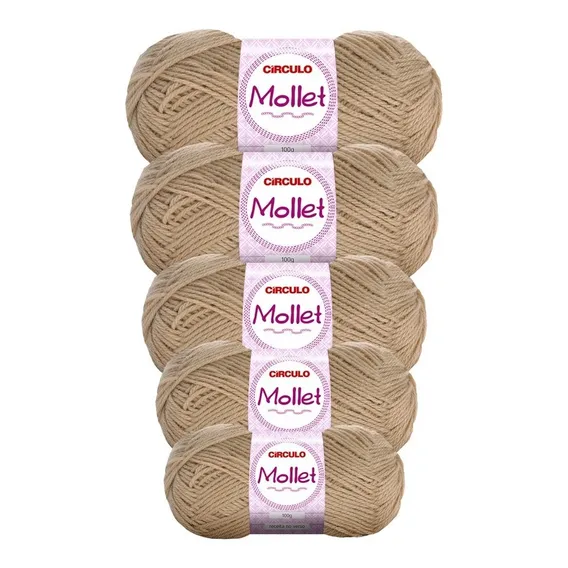 Lã Mollet 100g Crochê / Tricô - Círculo - 5 Novelos Cor 7650 - Amêndoa Foto 1
