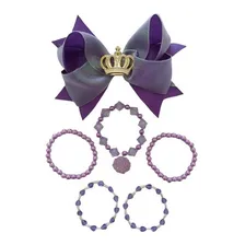 Laço Cabelo Iantil Kit Laço Bico Pato + Pulseiras Cor Violeta-escuro Foto mini 3
