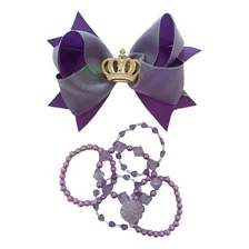 Laço Cabelo Iantil Kit Laço Bico Pato + Pulseiras Cor Violeta-escuro Foto mini 4