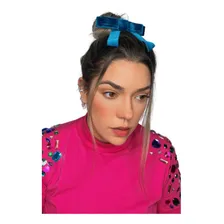 Laço De Veludo Liso Com Presilha Para Cabelo. Cor Azul Foto  mini 1