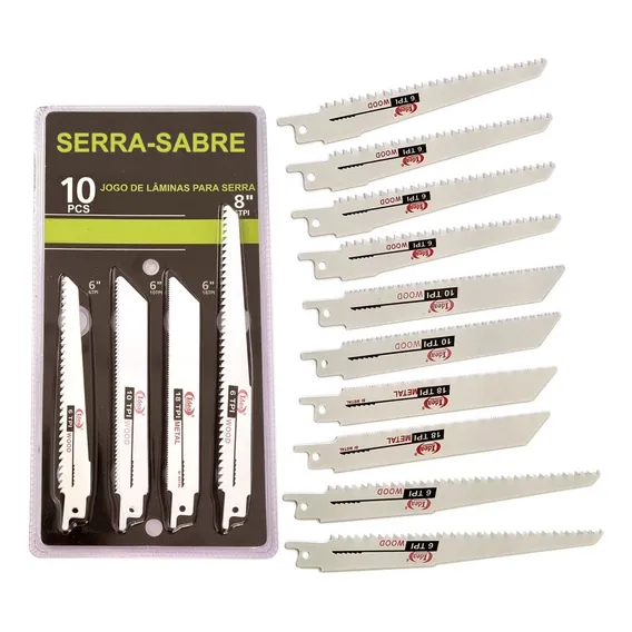 Lâmina Serra Sabre 6-8 Polegadas Metal E Madeira C/10 Peças Foto 1