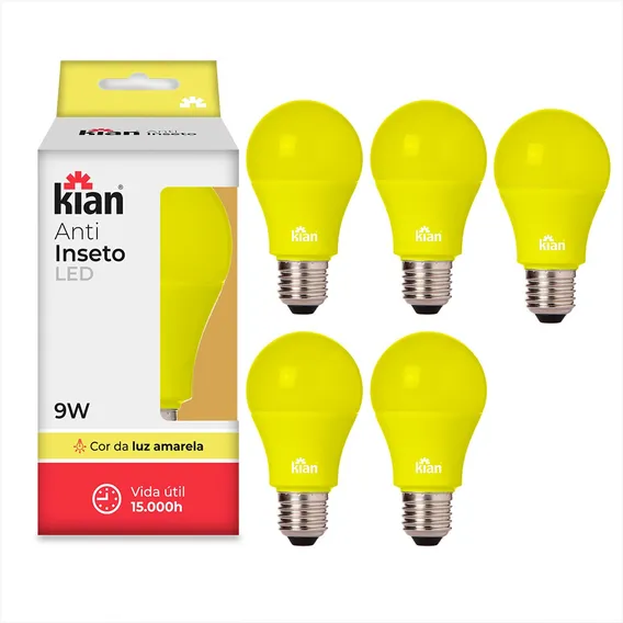 Lâmpada Anti Inseto Led 9w Economica Amarela Kit 5 Foto 1