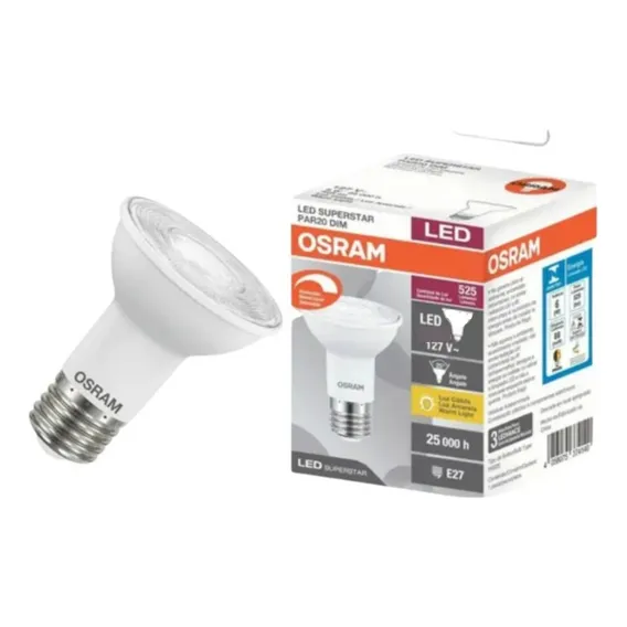 Lâmpada Led Osram Par20 Dimerizável 5,5w 2700k 525lm E27 Foto 1