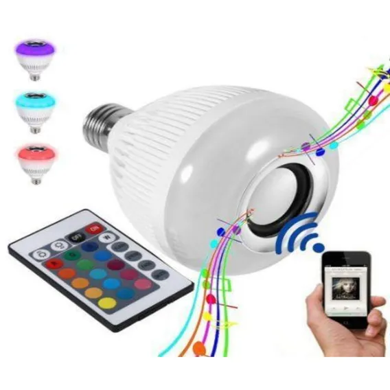 Lampada Musical Caixa Som Bluetooth Led Rgb Com Controle E27 Foto 1