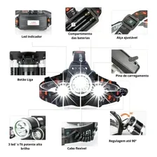 Lanterna Cabeça Recarregável Triplo T6 Led Cree Profissional Foto mini 2