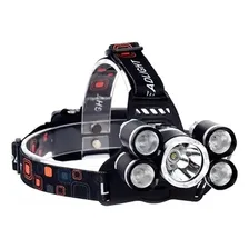 Lanterna De Cabeça Farol 5 Leds T6 Impermeavel Recarregável Foto  mini 1