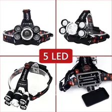 Lanterna De Cabeça Farol 5 Leds T6 Impermeavel Recarregável Foto mini 4