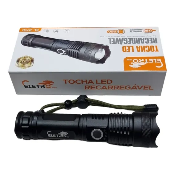 Lanterna Super Resistente Led Recarregável Feixe Ajustável Lanterna Preto Foto 1