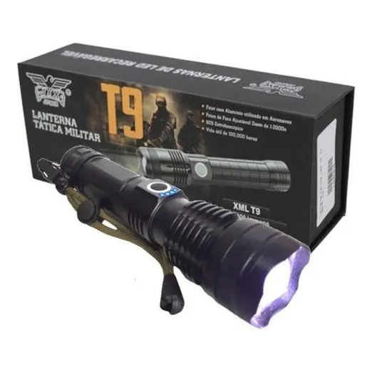 Lanterna Tatica Led Recarregavel T9 Cor Da Lanterna Preto Foto 1