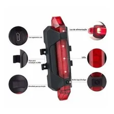 Lanterna Traseira Bicicleta Bike Led Recarregavel Usb Pisca Foto mini 1