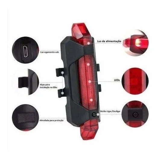 Lanterna Traseira Bicicleta Bike Led Recarregavel Usb Pisca Foto 1