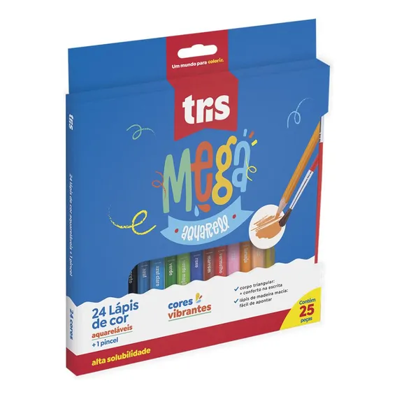 Lapis Cor Aquarelavel Tris Mega Aquarell 24 Cores + Pincel Foto 1