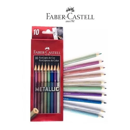 Lápis De Cor 10 Cores Metallic Faber Castell Sextavado Foto 1