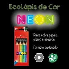 Lápis de Cor 10 Cores Neon Sextavado Faber Castell Ecolápis Foto mini 3