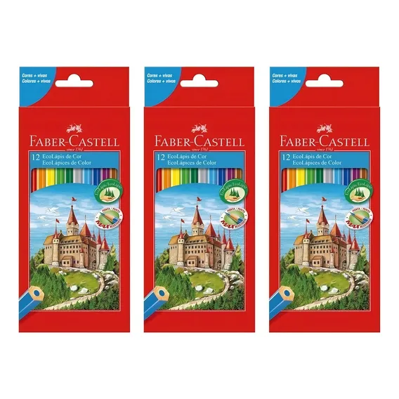 Lápis De Cor 12 Cores Faber Castell Max Ecolápis Kit 3 Unid Foto 1
