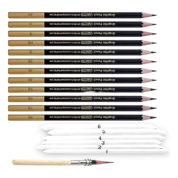 Lápis Grafite Kit Esfuminho Extensor 12 Unidades 10mm. Cor Preto Foto 1