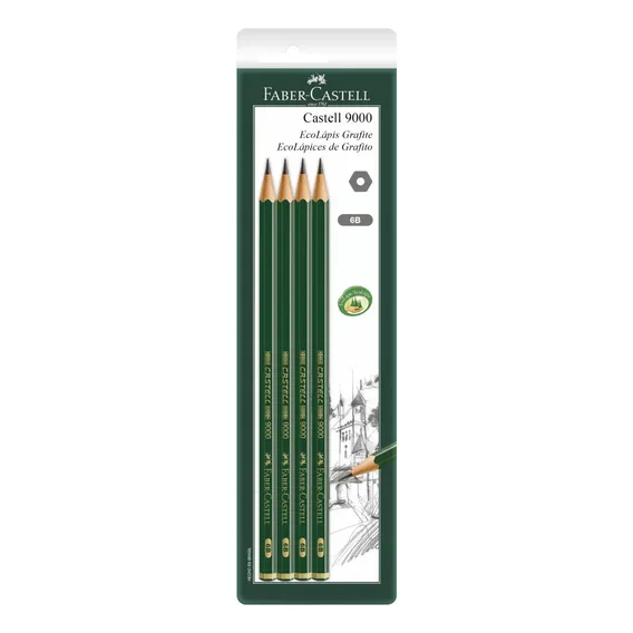 Lápis Preto Técnico 9000 6b Faber-castell Cartela 04 Lápis Foto 1