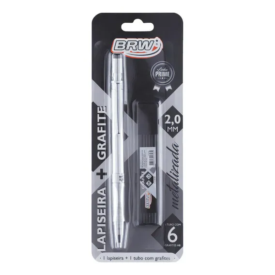 Lapiseira Técnica 2.0mm Prata + 1 Tubo Com 6 Grafites Brw Foto 1