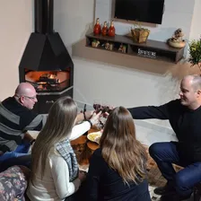 Lareira De Canto Com Caixa De Lenha Fornos Pinhal Foto mini  3