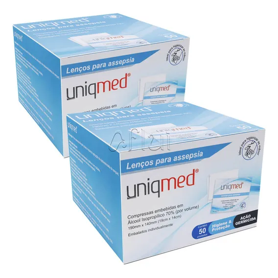 Lenço Para Assepsia Álcool 70% Uniqmed 19x14cm - 100 Un Foto 1