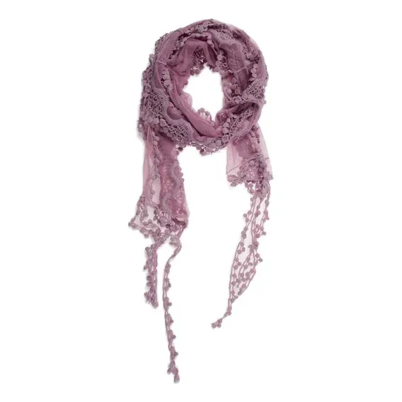 Lenço Xale Echarpe Mini Pompons Feminino Luxo Festa Moda Cor Lilás Foto 1