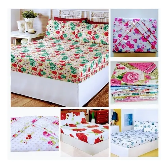 Lençóis Casal Kit Com 05 Lençóis Com Elástico E 10 Fronhas Desenho Do Tecido Estampado Foto 1
