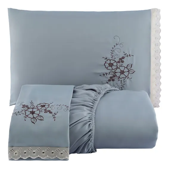 Lençol Cama Box Solteiro Conjunto 2 Pçs Bordado Com Elástico Foto 1