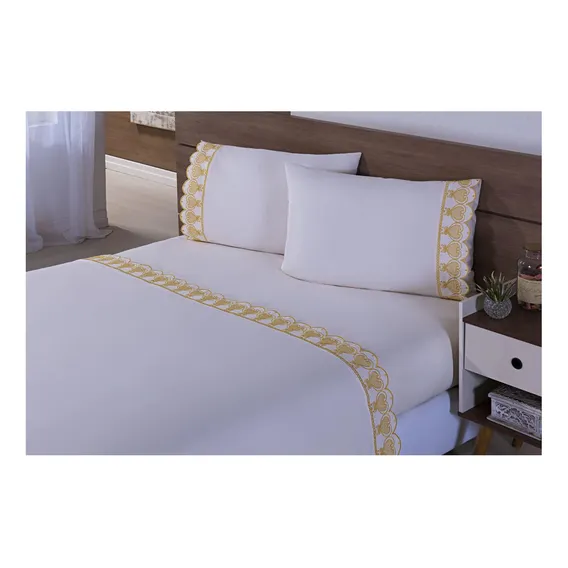 Lençol Cama Viúva 100% Algodão 200 Fios - Amarelo Foto 1
