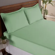 Lençol com elástico Linda Casa Enxovais 300 Fios Percal Acetinado Elastico Queen queen cor verde Foto mini 2