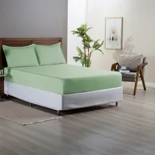 Lençol com elástico Linda Casa Enxovais 300 Fios Percal Acetinado Elastico Queen queen cor verde Foto mini 4