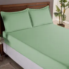 Lençol com elástico Linda Casa Enxovais 300 Fios Percal Acetinado Elastico Queen queen cor verde Foto mini 3