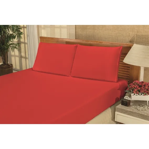 Lençol Solteiro Box Liso 2 Peças Elástico Bianca Vermelho Foto 1