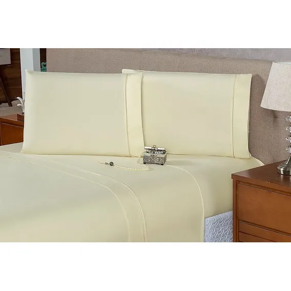 Lençol Super King 4 Pçs Vira P Palito Percal 200 F 12 Cores Cor Amarelo Desenho Do Tecido Liso Foto 1