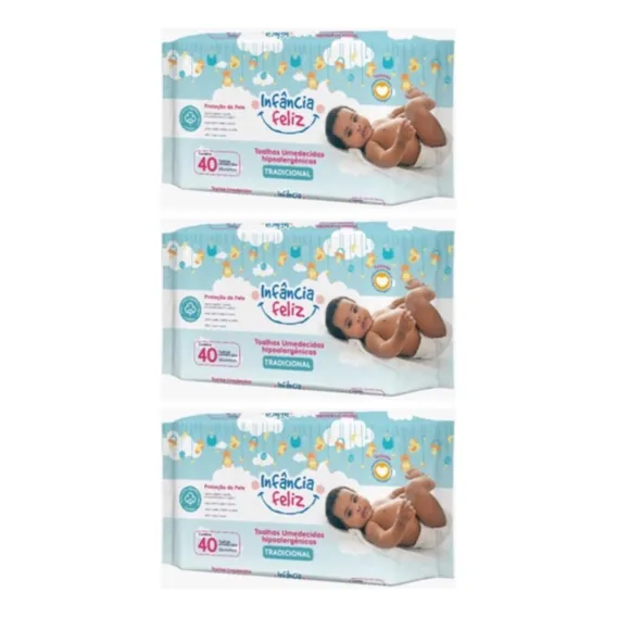 Lenços Umedecidos Infancia Feliz 40 Kit Com 3 Unidades Foto 1