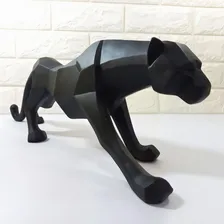 Leopardo Estátua Pantera Jaguar Decorativa Luxo Resina 39cm Cor Pantera Negra Foto mini 3