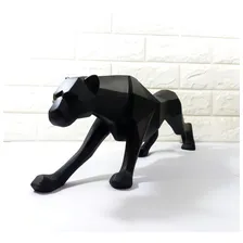 Leopardo Estátua Pantera Jaguar Decorativa Luxo Resina 39cm Cor Pantera Negra Foto mini 4
