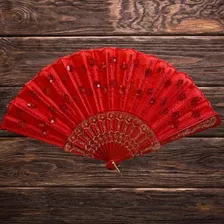 Leque Bordado Paetê Luxo Vermelho Foto mini 3