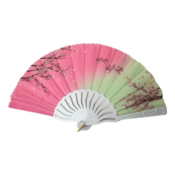 Leque Pequeno Oriental Dança Kung Fu Casamento Japonês Cores Cor Leque Verde Rosa Foto 1