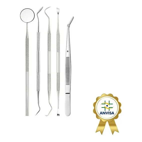 Limpeza Dente Kit Aço Inoxidável 5 Peças Dentista Odonto Foto 1
