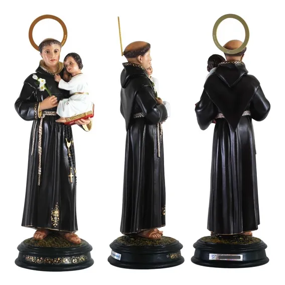 Linda Imagem Escultura Santo Antonio 30cm Cor Preto Foto 1