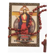 Linda Imagem Santas Chagas Em Gesso + Terço Em Madeira Cor Colorido Foto mini 2