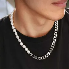 Lindo Colar Metal Com Perolas Moda Masculina Tendencia 8mm Foto mini 3