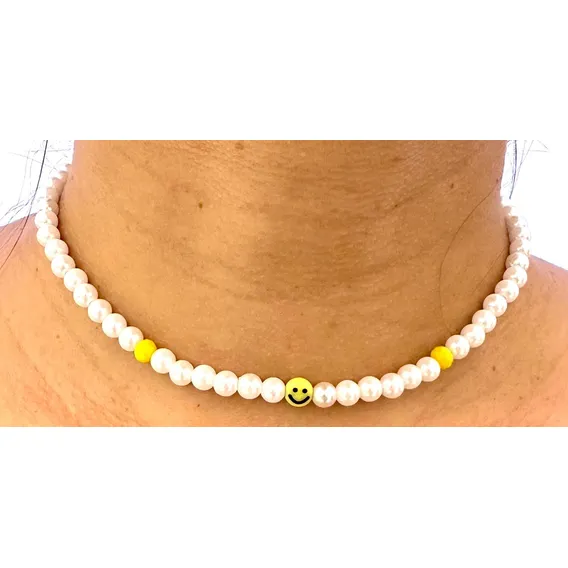 Lindo Colar Perola Com Smile Top 6mm 40cm Tiktok Aesthetic Foto 1